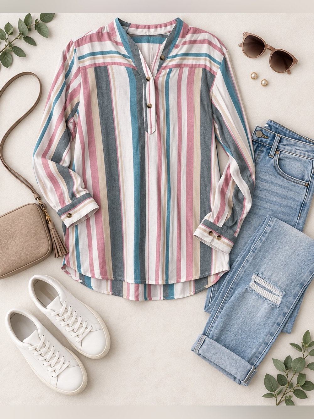 BKE Multicolor Striped Button Up Blouse NWT